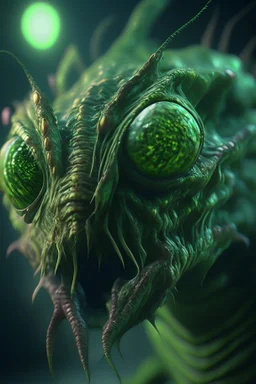 Mutant parasite ,finely tuned detail, unreal engine 5, octane render, ultra-realistic face, green