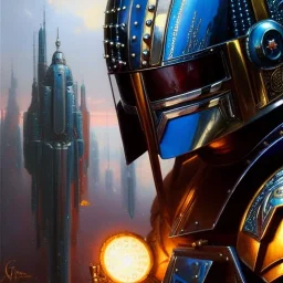 'Jango Fett helmet',ancient metal armor and helmet ,painting by gaston bussiere, greg rutkowski, yoji shinkawa, yoshitaka amano, tsutomu nihei, donato giancola, tim hildebrandt, oil on canvas, cinematic composition, extreme detail,fit full head inside picture,16k