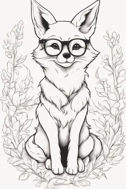 Outline art for cute coloring pages with fox with glasses, full body, white background, sketch style, only use outline, clean line art, no shadows and clear and well outlined.