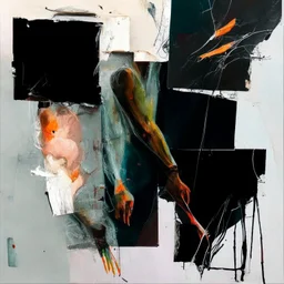 Minimal abstract oil paintings close up person limbs sinew and concrete fragments illuminated at night style of Justin Mortimer