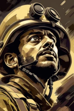 A movie poster of a is an Arab soldier ground down level camera view looking up camera shots in the style of oil painting