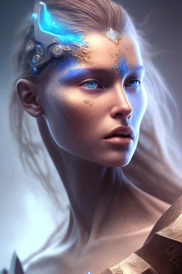 portriate of beautiful blue na'vi warrior, volumetric lighting, particles, intricate detail, realistic, close up