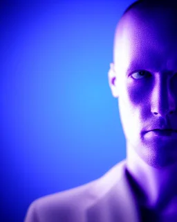 Portrait of cyberpunk, purple blue color, high key lighting, volumetric, realism