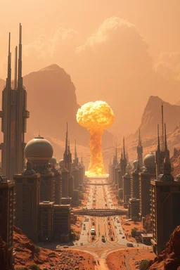 Nuclear explosions on Mars modern city future buildings and towers, modern architecture future building