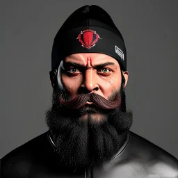 Black Ganesha, beard, angry, tattoo, strong man, beanie