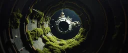 pin hole cam, master oil painting by Rembrandt, moss covered space station, brightened edges to give a sense of depth