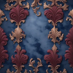 Hyper Realistic navy-blue & maroon marble & damask texture with rustic background & vignette effect