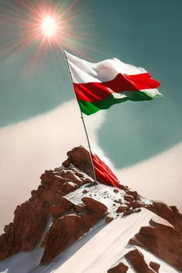 a hungarian flag (red-white-green) on the summit of mount everest by Jean Baptiste Monge in sunshine