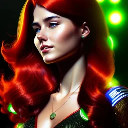 portrait of mary jane watson, red hair, green eyes, black tanktop, intricate, elegant, glowing lights, highly detailed, comic style, artstation, concept art, smooth, sharp focus, illustration, art by wlop, mars ravelo and greg rutkowski