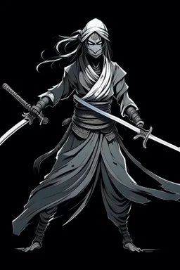 female ghost wielding a long katana, dark style