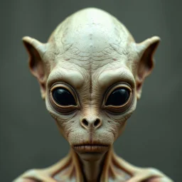 Organic with a biological mad skin texture of an alien face an animal look without nose and big black eyes and no ears