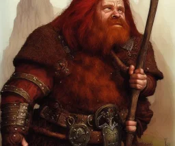  dwarf, fantasy, red beard, axe, detailed armour, by John howe