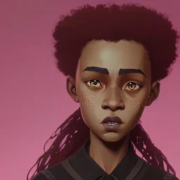 Portrait of a dark skinned 9 year old witch girl with afro hair by Nick Harris