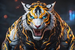 Venom beast in 8k anime cgi artstyle, white tiger them, warrior beast, neon effect, close picture, full body, apocalypse, intricate details, highly detailed, high details, detailed portrait, masterpiece,ultra detailed, ultra quality