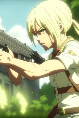 Attack on Titan screencap of a female Blonde girl attacks Shooting