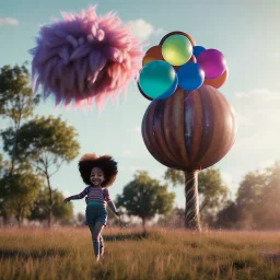 Ultra realistic circus scene. Sweet big hair monster. Child’s playing, smile, happy, color bubbles, smooth color, waist up view, Wes Anderson style, dark ambient, highly detailed, concept art, unreal engine 5, god rays, ray tracing, RTX, lumen lighting, ultra detail, volumetric lighting, 3d, finely drawn, high definition, high resolution.