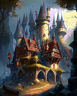 medieval fantasy castle town fairytale rpg art