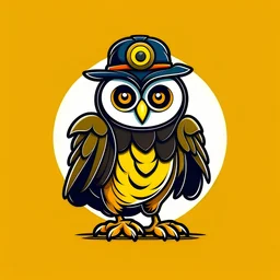 cartoon-style owl logo with a monocle wearing work boots