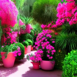 a photo of jardin majorelle with pink flowers