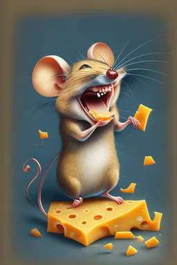 Design of a mouse eating cheese and laughing