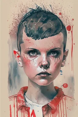 Waterbrush stranger things eleven with short hair illustration