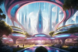 theme park of the city of the future 2050, fairy tale, radiance, abstraction