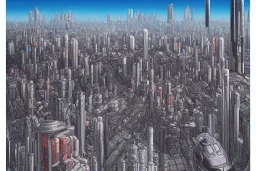 highly detailed futuristic city akira cityscape, katsuhiro otomo style painting