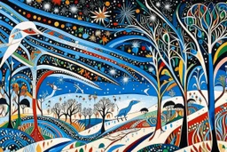A white dream realm with shooting stars designed in Australian aboriginal art painted by Pablo Picasso