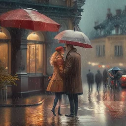 rainy street romantic meeting