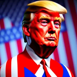 Realistic image of Donald trump super hero, retro style, watchmen style, red and blue colors, white stars, suspenders, latex material, 80s, vibrant color, highly detailed, sky background, concept art, unreal engine 5, god rays, ray tracing, RTX, lumen lighting, ultra detail, volumetric lighting, 3d, finely drawn, high definition, high resolution.