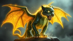 A panther with shimmering dragon scary ,cool wings