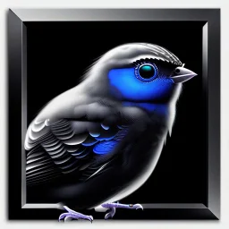 cyberpunk style ink small bird picture in detailed frame, big black eyes, unreal engine 5, 8k resolution, photorealistic, ultra detailed, frame extreme accurate