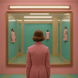 [art by Wes Anderson] the reflection in the mirror in not her