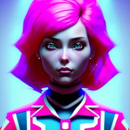 waitress punk woman, rounded face, pink hair, color cheeks, striped shirt, color ambient light, vibrant color, highly detailed, art stations, concept art, smooth, unreal engine 5, god rays, ray tracing, RTX, lumen lighting, ultra detail, volumetric lighting, 3d, finely drawn, high definition, high resolution.