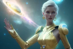  beautiful cosmic woman, nice smiling, magic glamour make up, delicate colors, beautiful glamour galactique dress, ultra sharp focus, 8k, unreal engine 5, extremely sharp detail, light effect, soft light atmosphere of a spaceship, smooth, full of details, face in front, complete vision of face and hair and body