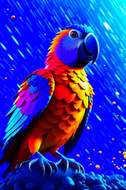 Generate an full body image of a parrot has a magma objects in the background and ocean objects in the background objects with an anime animal style.On Canvas, Brush Strokes, Smooth, Ultra High Definition, 8k, Unreal Engine 5, Ultra Sharp Focus, Intricate Artwork Masterpiece, Ominous, Golden Ratio, Highly Detailed, photo, poster, fashion, illustration