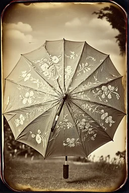 Un parapluie avec des fleurs brodees, , tintype