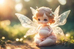 cute chibi pregnant fairy in sunshine, ethereal, cinematic postprocessing, dof, bokeh