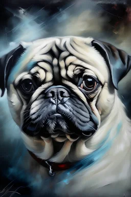 Portrait of a pug in the style of Willem Haenraets