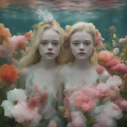 Elle fanning and dakota fanning , as flowers, underwater