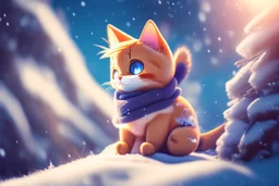 cute chibi anime frightened cat, crashed airplane in the snowy mountains in sunshine, ethereal, cinematic postprocessing, bokeh, dof