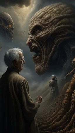 Bosch nightmares paining style Title:the giant lized, 8k artistic photography, photorealistic concept art, soft natural volumetric cinematic perfect light, chiaroscuro, award-winning photograph, masterpiece, oil on canvas, Raphael, Caravaggio’s, Greg Rutkowski, people, beksinski, Giger