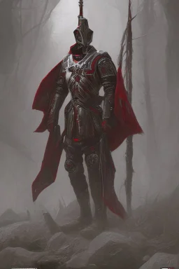 a man modern in military science fiction armor, the armor must be made of spiritual fabric, black and red. a fabric similar to that worn by men of the witch church of the past.