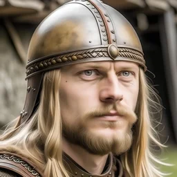 Blonde Viking man with helmet