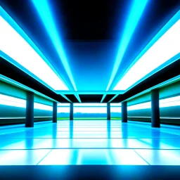 Blue sky and clouds, an empty airport room with a grass floor, rectangular pillars, liminal space, real photograph, drop ceiling, fluorescent lighting, dim lighting.