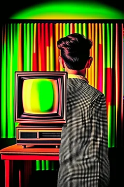 man on glitchy retro TV