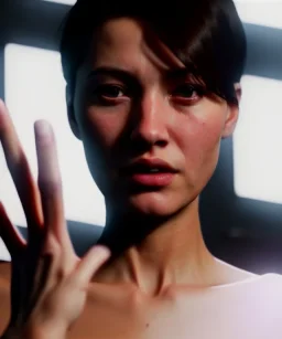 Ultra Realistic image portrait, medium shot view, woman making the fuck you finger gesture, highly detailed, unreal engine 5, RTX, ultra detail, volumetric lighting, finely drawn, high definition, high resolution.