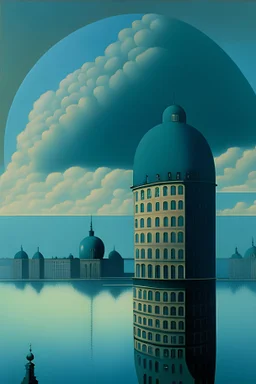 futuristic stockholm view by rené magritte