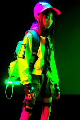 y2k, neon, fluo, cloth transparent, techwear, walkman, pop, origamu