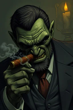 orcish mafia boss with a cigar